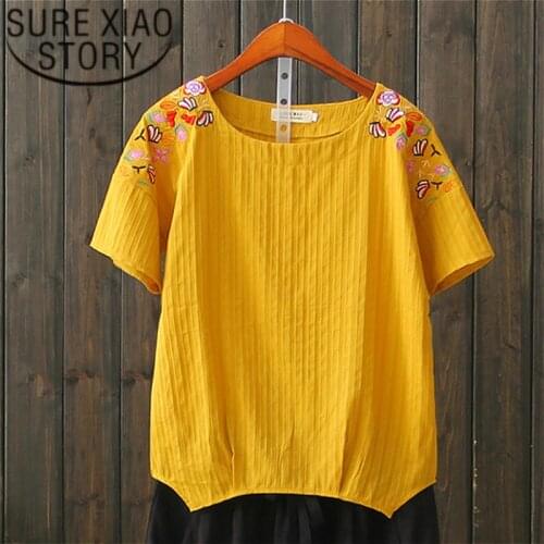 Shirts women 2021 harajuku shirt womens clothing white shirt plus size women Embroidery Floral Indie Folk Short shirt 2737 50