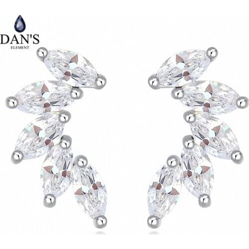 DANS 3 Colors Real Big Brand AAA Zirconia Simple Micro Inlays Fashion Stud Earrings for Women Flower 117064White