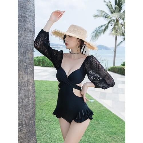 Korean Swimsuit For Girls Fused Surfing Plavky Ladies Swimming Suit Women Biquini Infantil Female Ins Web Celebrity Long Sleeve