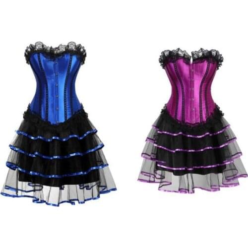 Women Vintage Costume 6XL Burlesque Corset Dress with Straps Gothic Bustier Corselet Skirt Set Tutu Victorian Fashion Corset