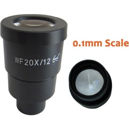 1PC WF20X 12mm Hight Eyepiont Eyepiece Lens for Stereo Microscope with Mounting Size 30mm and Reading Scale Reticle Ruler 0.1mm