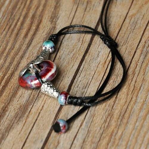 12 Pieces/Lot Double Flower Weave Rope Charm Bracelets Women Jewelry Ceramic Beads Pendants Bangle Handmade Trinkets Wristbands