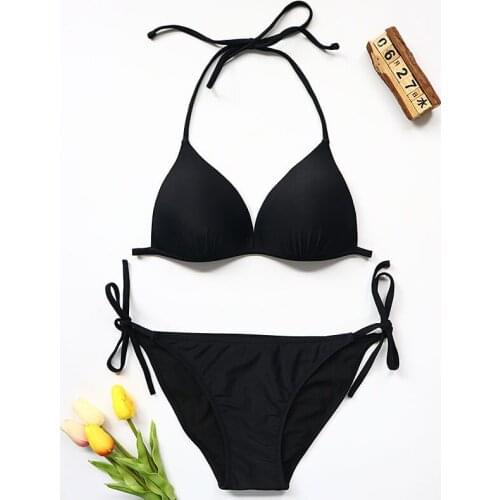 2021 Sexy Bandage Women Swimsuit Bikinis Black Push Up Swimwear Female Bikini Set Halter Brazilian Triangle Biquini Beach Wear