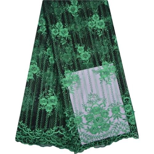 5 Yards/Lot 2018 Green Color High Quality Nigerian French Lace With Beads African Lace Fabric For Party Dress Free Shipping 1238