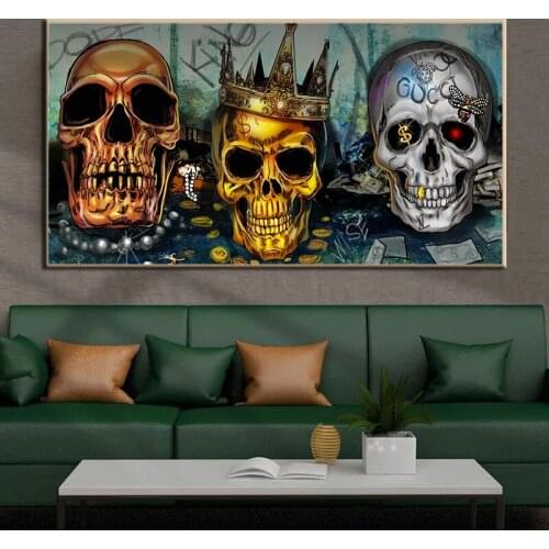 Abstract Three Skull With Dollar Sign Canvas Painting On the Wall Art Poster and Prints Nordic Living Room Home Decor Cuadros