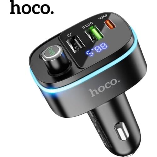 Hoco Multifuntinal LED Car Bluetooth 5.0 FM Transmitter PD20W QC3.0 Car Charger For iPhone 12 13 USBC Hand-Free Wireless Adapter