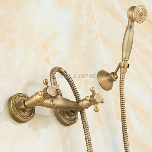 Free shipping Classic Style Antique Bronze Shower Faucet Dual Handle Mixer Wall Mounted Luxury Bathroom Shower Set ZR002