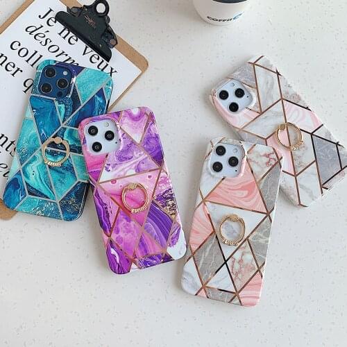 LOVECOM Plating Marble Ring Holder Case For Samsung A72 A52 A51 A71 A32 A42 A21S A12 S21 S20 S10 S9 Plus Note 20 10 Soft Cover