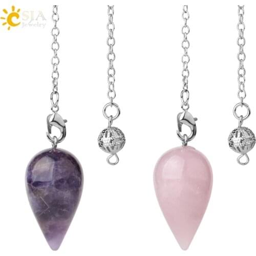 CSJA Water Drop Natural Stone Pendulum for Dowsing Spiritual Divination Wicca Healing Crystal Pointed Pendule Reiki Jewelry G399
