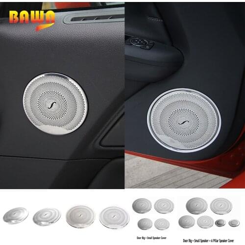 BAWA Car Door Speaker Stereo Decoration Ring Trim Large Small Stickers Stainless Steel For Ford Mustang 2015 Up Car Styling