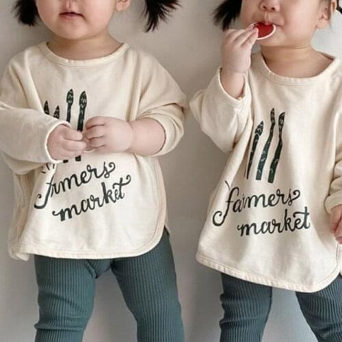 Childrens Autumn Top Boys And Girls Simple Fashionable Letter Printing Loose Long Sleeve Bottomed Shirt T-shirt