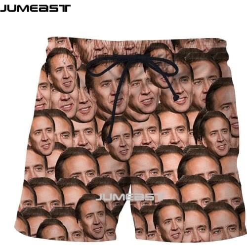 Jumeast Brand Men/Women 3D Printed Nicolas Cage Face Shorts Trunks Quick Dry Beach Casual Sweatpants Short Pants