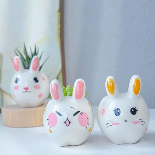 Ceramics Cartoon Animal Cute Rabbit Succulent Pots Decorative Planter For Home Office Ornaments Decoration Accessories