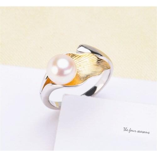 Horseshoe Lotus Natural Fresh Water Pearl Ring Women Wear 925 Silver Adjustable Ring Empty Holder Without Pearls