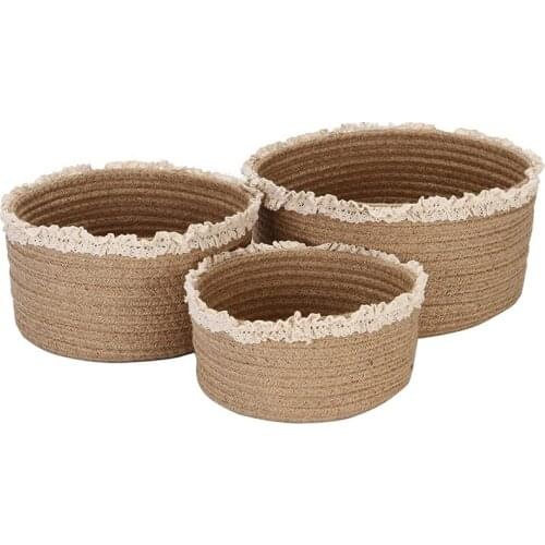 3PCS Storage Baskets Organizer Box Bins in Natural Cotton and linen for Bedroom Living Room Tassels Lace Accessories