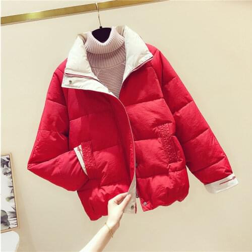 Short Winter Jacket Womens 2021 New Korean Loose Stand-up collar Down cotton Coat Female Thicken Loose Student Outwear Parkas