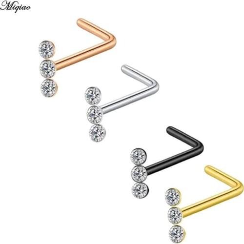 Miqiao 1pc Stainless Steel Nose Ring L Shape Nose Stud Straight Nostril Piercing Set Jewelry
