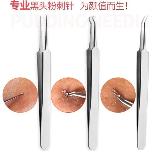 3 pcs Acne Needle Set Facial Nursing Tools Clip Tweezers Pore Cleaner Pimple Blackhead Romover Skin Care Nose Black Head Pliers