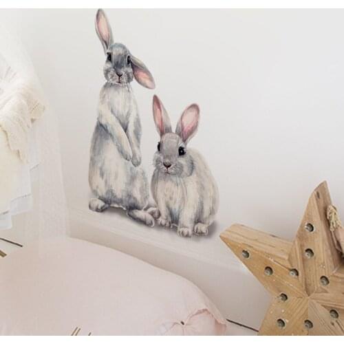 Wall Sticker Creative Two Cute Rabbits Childrens Kids Room Decor Removable Wallpaper Living Room Bedroom Mural Bunny Stickers