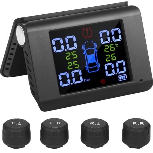 Tire Pressure Monitoring System Solar Charge 7 Alarm Modes Full-Color Screen Foldable with 4 External Tmps Sensor for 0-8Bar