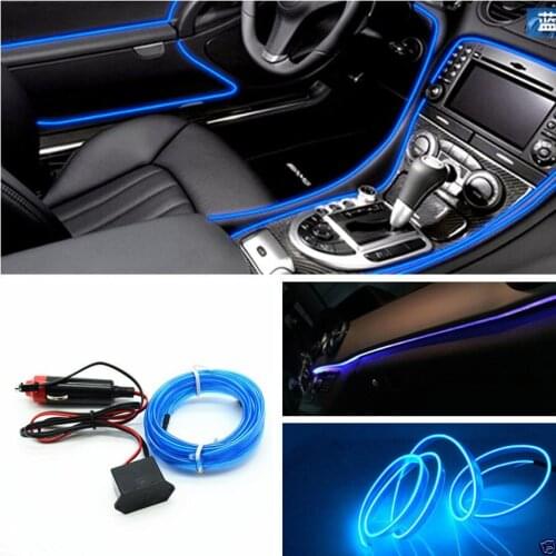 6.5ft Panel Neon Lamp Strip Blue Cold EL OLED Interior Light Trim Atmosphere Fit for Ford Dodge Audi Hyundai ect. Universal Car