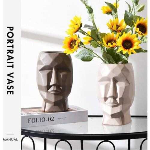 Home Decoration Crafts Modern Minimalist Geometric Abstract Human Face Vase Office Decoration Accessories Plant Vase