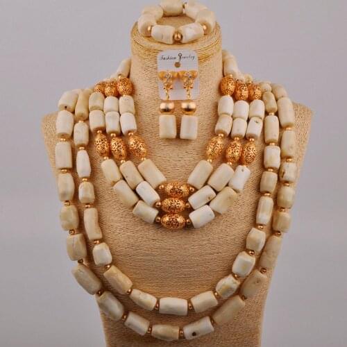 Splendid White Coral Beads Nigerian Wedding Bridal Set Costume African Jewelry Set for Women