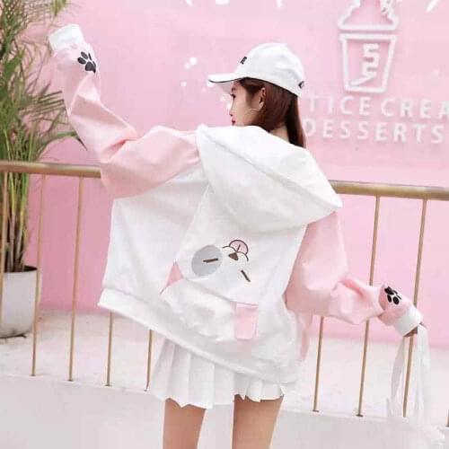 Autumn Loose cute cat print female windbreaker Jacket Harajuku Bomber Jacket Student BF Coat Oversize Jacket Basic Coats females