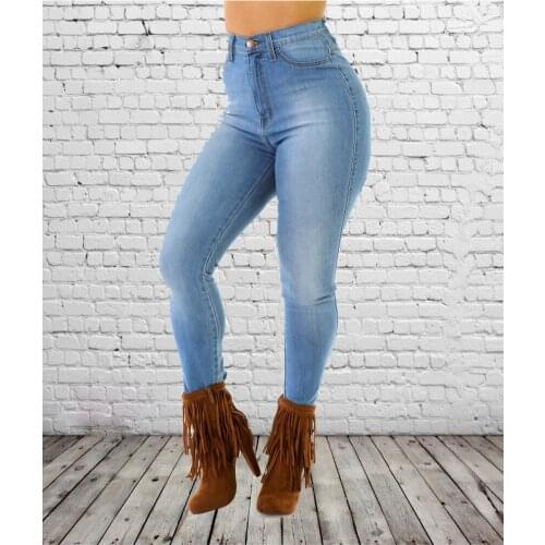 High-quality Women Jeans Ripped Hole Decoration Tight-fitting High-waist Solid Color Pencil Pants New Ripped Pants for Fall 2020