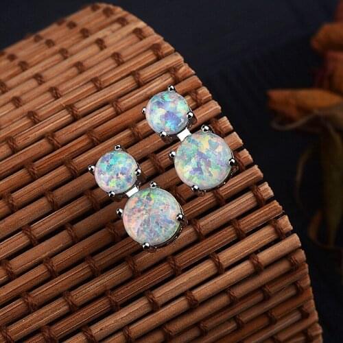 MENGYI Fashion Simple Double-Deck Round Opal Stud Earrings For Womens Charm Piercing Earrings Wedding Jewelry Free Shipping