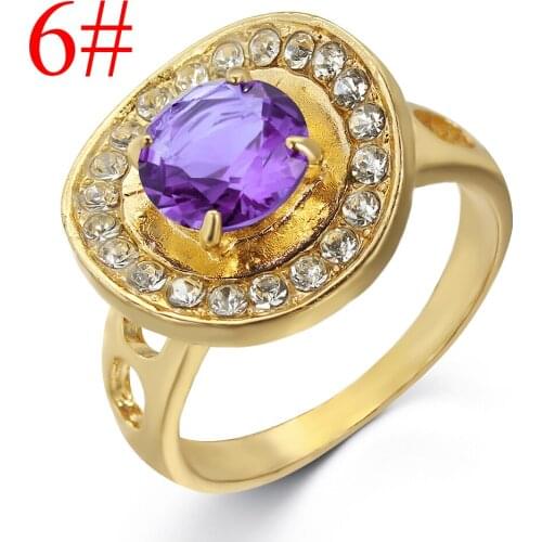 Gold Disc Claw Inlaid Purple Zircon Ring Women Rings Female Engagement Promise Jewelry Ring Party Fashion Give Girlfriend A Gift