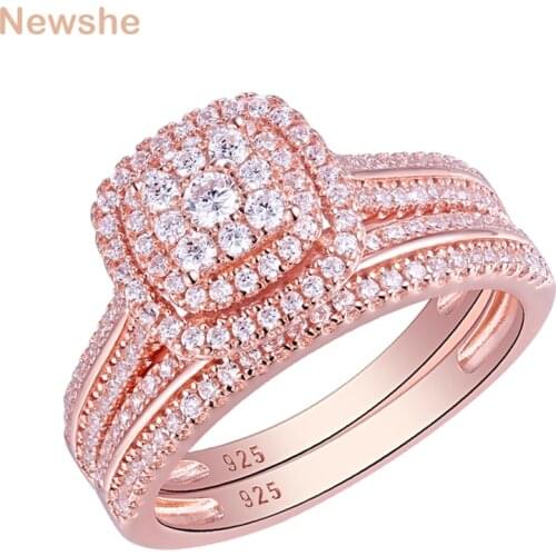 Newshe 2Pcs Rose Gold Color Wedding Rings For Women 925 Sterling Silver Engagement Ring Bridal Set 1.6Ct AAA Cubic Zircon QR5712