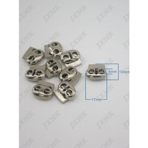 10pcs/lot small 4mm hole oval metal alloy stoppers toggle cord locks Drawstring lock with two holes silver / black 6 Colors 17m