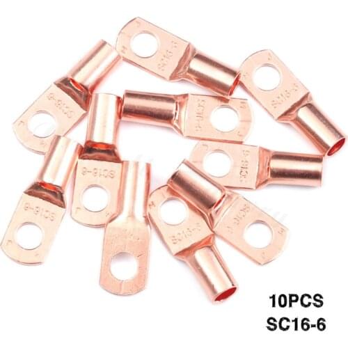 10Pcs SC Tinned Copper Ring Lug Wire Connectors Bare Battery Cable Terminals Assortment Kit SC16-6