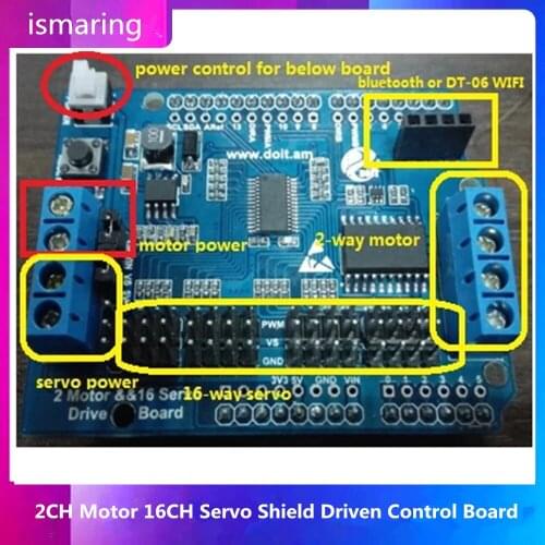 2CH Motor 16CH Servo Shield Driven Control Board Compatible With Arduino For Robot Arm Robot Tank Car Diy RC Toy Kit