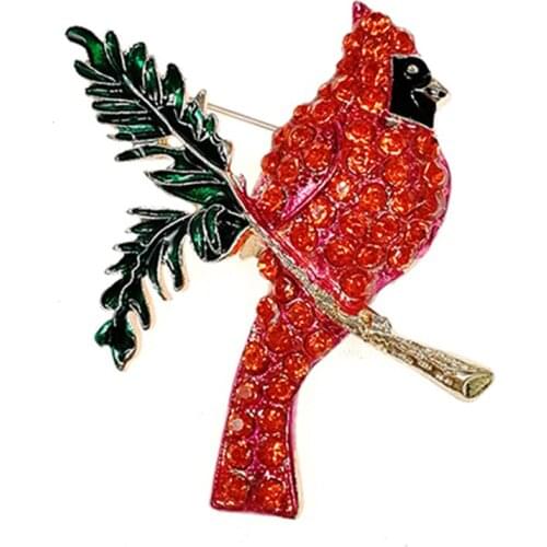 20pcs/lot free shipping gold plated red bird animal Jewelry ornament Pin Brooches