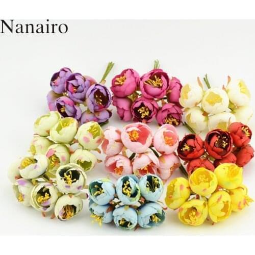 6pcs/lot Mini Tea Bud Artificial Flower Bouquet For Home Wedding Decoration Scrapbooking DIY Craft Supplies Fake flowers