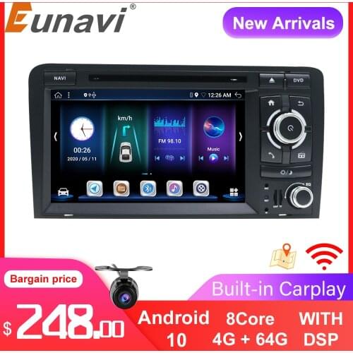 Eunavi 2 DIN Android 10 Car Radio DVD GPS For Audi A3 8P 2003-2012 S3 2006-2012 RS3 Sportback 2011 multimedia player 8 Cores