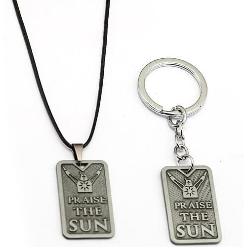 Game Dark Souls Solaire of Astora Praise The Sun Alloy Keychain Keyring Key Chains Pendant Necklace Chain Jewelry Accessories