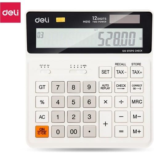 Deli Calculator Plastic-12 digits, 120 steps check,tax EM01010 EM01020