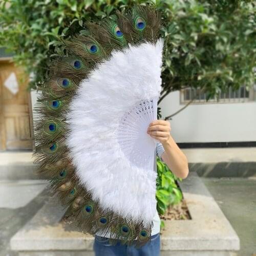 Feather Fan Abanicos Para Boda Chinese Peacock Feather Cosplay Folding Hand Fan Wedding Party Dance Fan Home Decoration