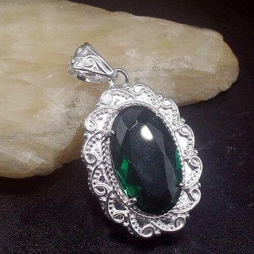 Gemstonefactory Jewelry Big Promotion 925 Silver Fashion Oval Green Topaz Women Ladies Mom Gifts Necklace Pendant 20213603