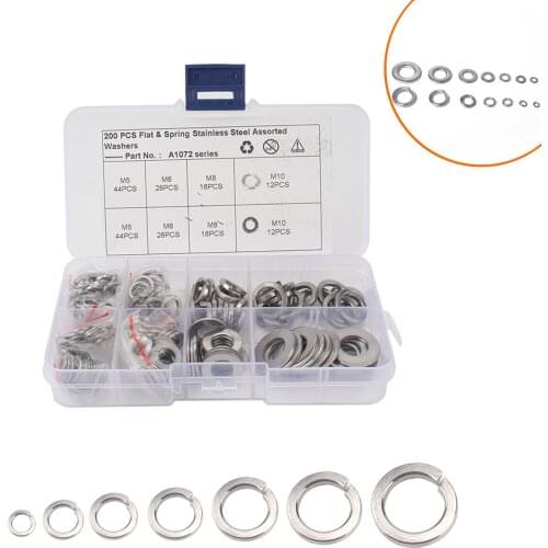 Hot Sales - 200 Boxed Round Ultra-thin Stainless Steel Metal Flat Gaskets / Spring Washers Boxed