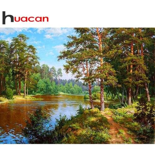 Huacan 5D DIY Diamond Painting Landscape Full Kits Diamond Embroidery Mosaic River Home Decoration