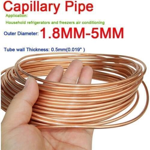 1.6mm 1.8MM 2MM 2.5MM 3MM 3.5MM 4MM 5MM 1M Dia Copper Tone Refrigeration Capillary Pipe Tubing Coil refrigeration T2 1.2P tube
