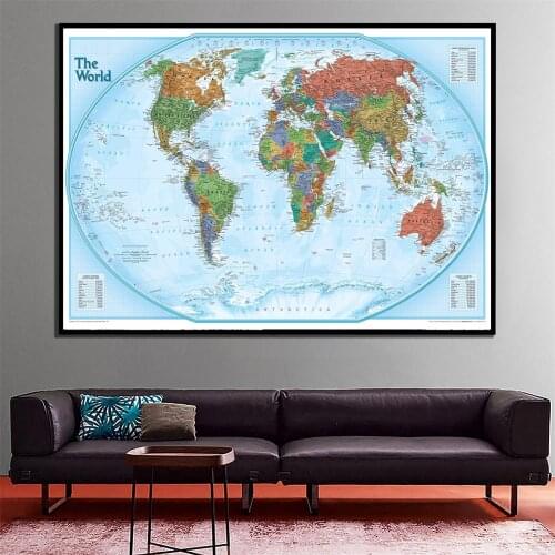 A2 Size 2011 Version The World Physical Map Canvas Printed Spray Painting Unframed Wall Map For Home Decor