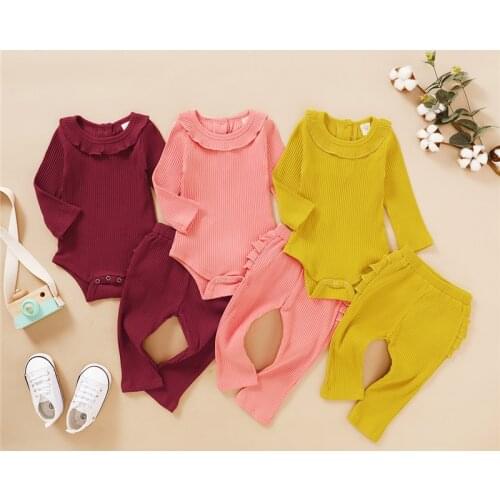 0-24M Newborn Kid Baby Girl Clothes set Long Sleeve Casual Bodysuit romper pants suit Elegant Cute Plain autumn Outfit