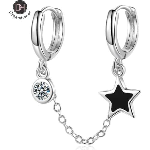 Dreamhonor Korean Fashion Double Pierced 925 Sterling Silver Five-pointed Star Epoxy Earrings Statement Earrings Jewelry