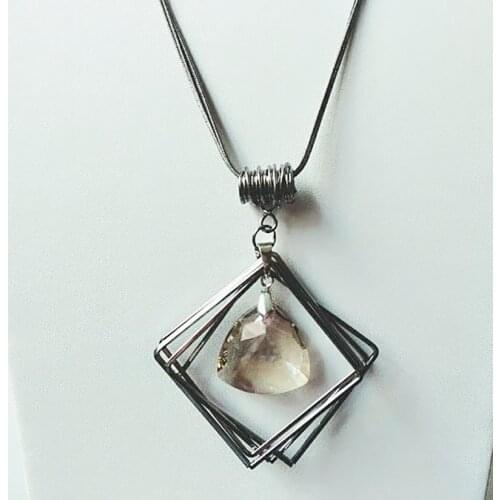 Korean Geometric Square Round Crystal Necklace Pendant for Woman Girl Long Sweater Chain Necklaces Fashion Charm Jewelry