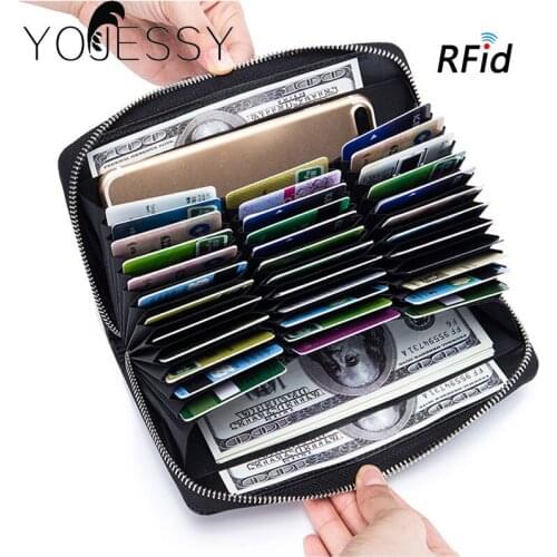 YOJESSY RFID Wallet for Women Genuine Leather Female Travel Purse Zipper Womens Wallet Card Holder